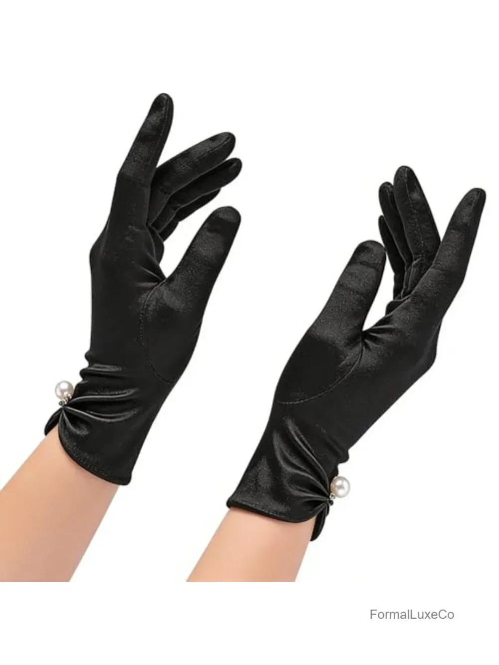Black Velvet Short Gloves Pearl Flower Cuffs Opera Bridal